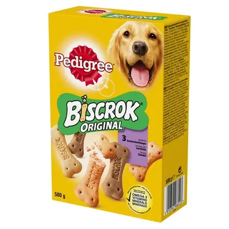 Pedigree Biscrok Ciasteczka Dla Dorosłych Psów W Kształcie Kostek Z Jagnięciną, Kurczakiem I Wołowiną 500g Pedigree